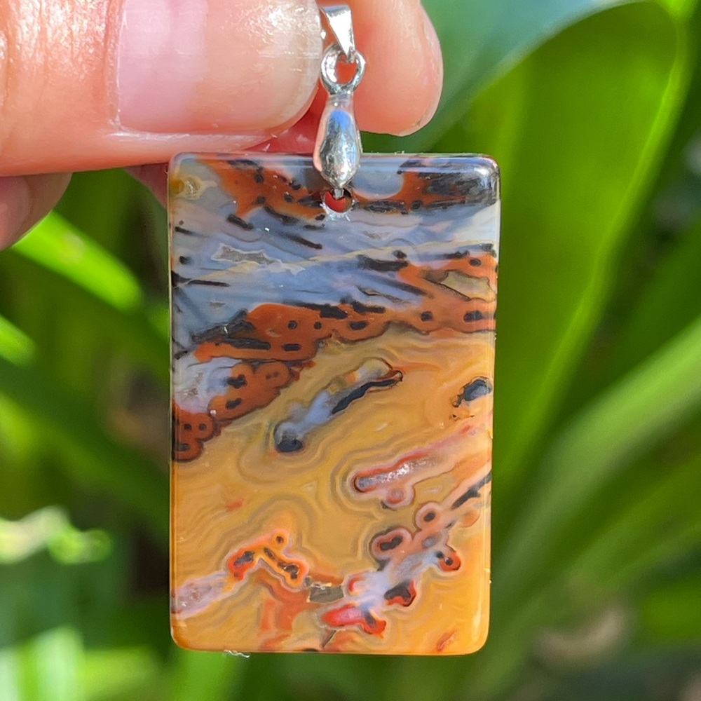 Sterling‎ silver rectangular crazy banding agaye pendant 1294